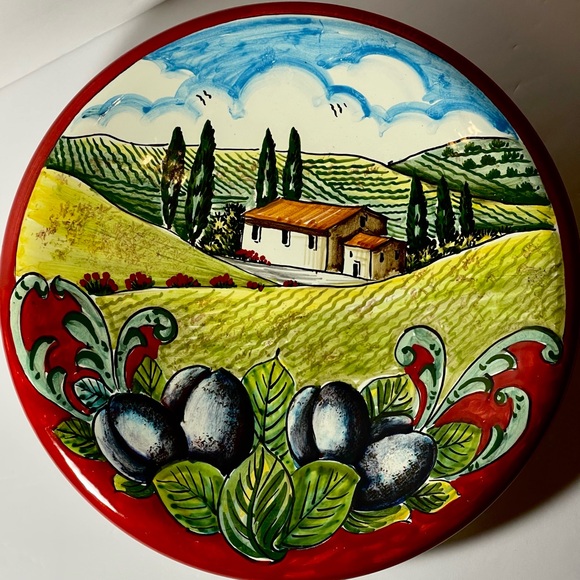 ✨ Hand-Painted Ceramic Wall PlateMarked Made in Italy Fatto a ManoTuscan Scene